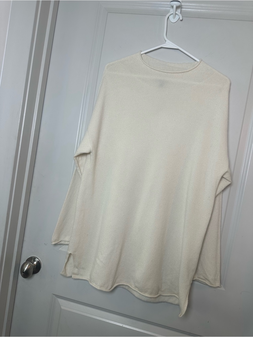 Eileen Fisher 100% Cashmere Long Line Mock Neck Lightweight Cream Sweater,Medium